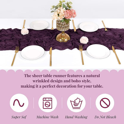 3 Pack Dark Purple Cheesecloth Table Runner, 17 x 108 Inch, Gauze Cheese Cloth - Image 5