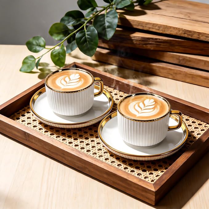 ALIMOTA 3oz White Gold Ceramic Coffee Mug Set of 6, Latte Mugs - Image 2