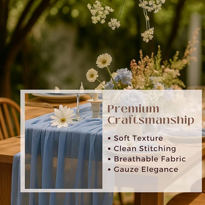 12 Pack Dusty Blue Cheesecloth Table Runner – 10FT Gauze Boho Table Runners - Image 3