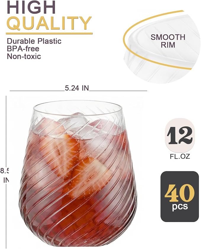 40 Pack Plastic Wine Cocktail Whiskey Champagne Glasses, Disposable Cups | 12 - Image 4