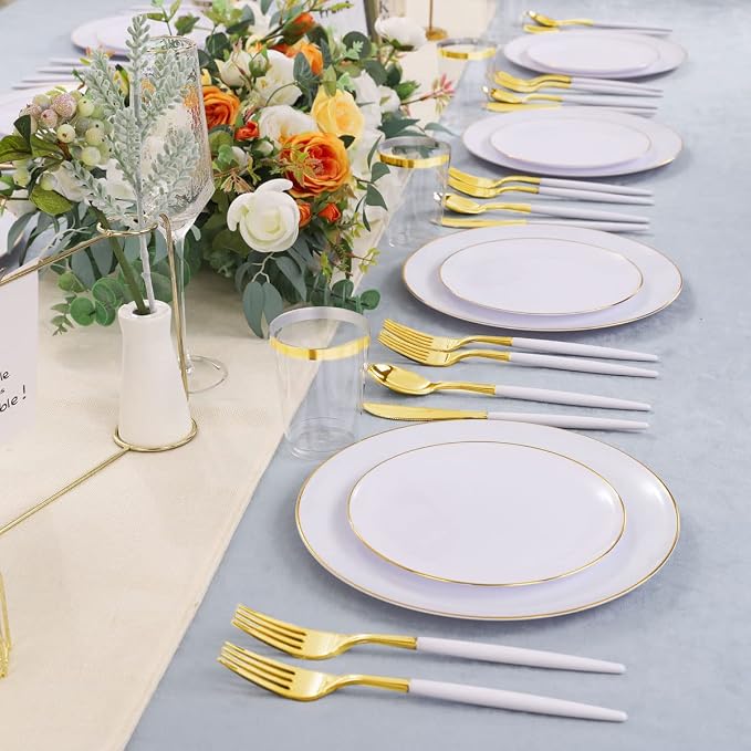 LIYH 180 Pcs White and Gold Plastic Plates Disposable - Image 8