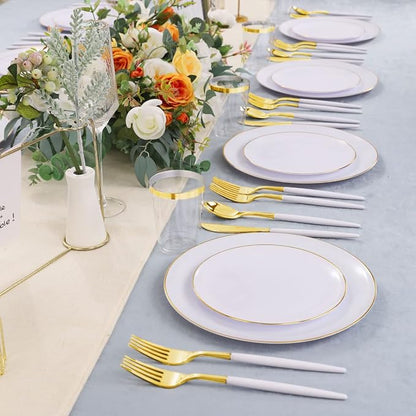 LIYH 180 Pcs White and Gold Plastic Plates Disposable - Image 8