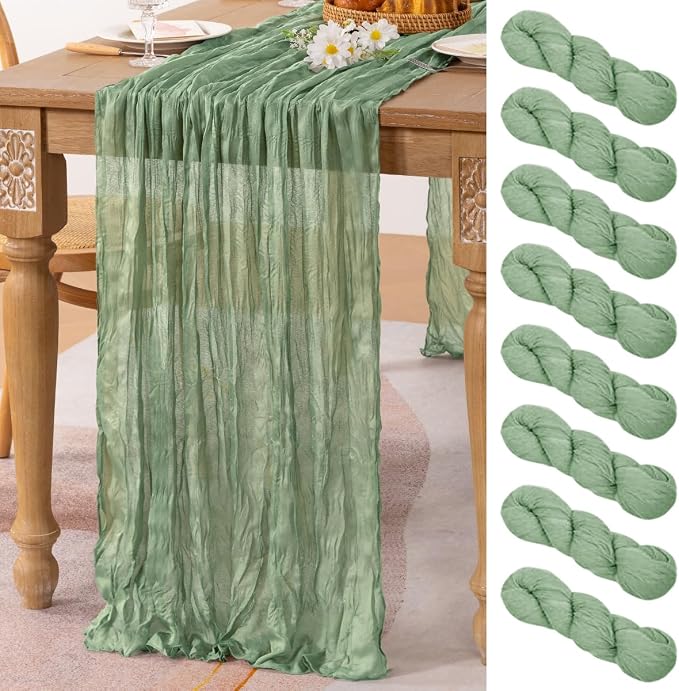8 Pack Sage Green Cheesecloth Table Runner 10ft Boho Gauze Centerpiece | by MLMC