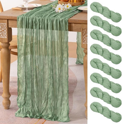 8 Pack Sage Green Cheesecloth Table Runner 10ft Boho Gauze Centerpiece | by MLMC