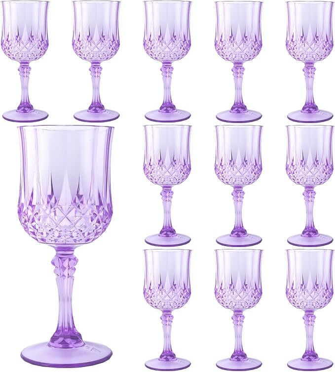 12Pack Plastic Wine Glasses, 7oz Vintage Goblets by LEYIQU