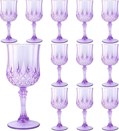 12Pack Plastic Wine Glasses, 7oz Vintage Goblets by LEYIQU