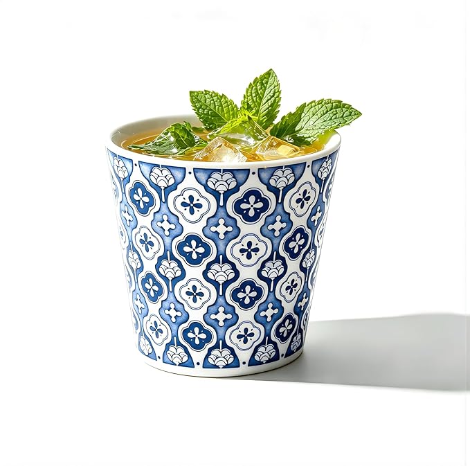 YQ&AMK 6.76oz Artisan Hand-Carved Jingdezhen Porcelain Tumbler – Blue & White by AhandmadeceramicstandinginYQAMK