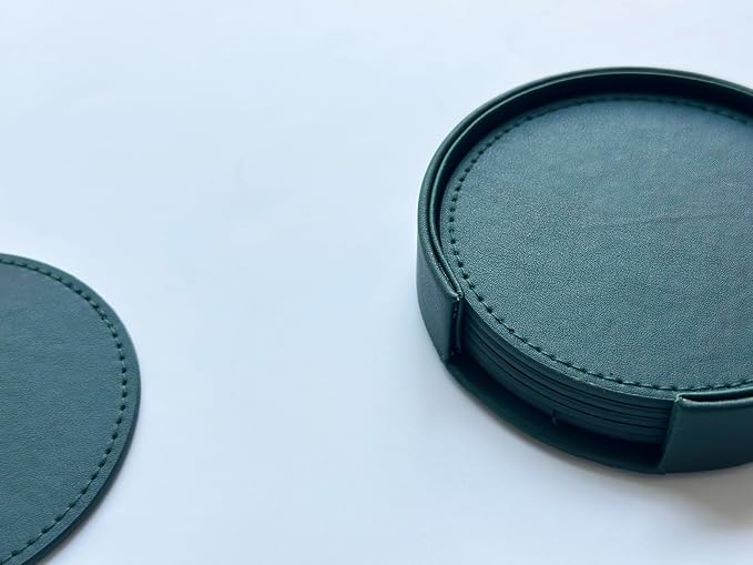 Set of 6 Leather Coasters, Round Coasters - Image 5