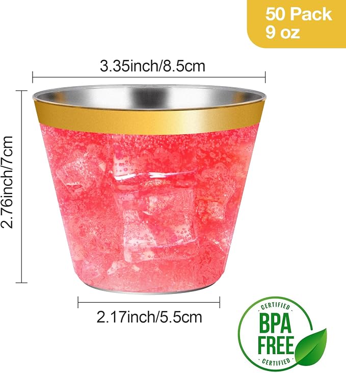 Goodluck 50PCS 9oz Gold Disposable Cups, Plastic Cups - Image 2