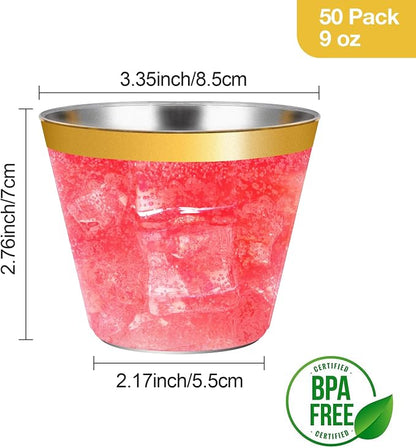 Goodluck 50PCS 9oz Gold Disposable Cups, Plastic Cups - Image 2
