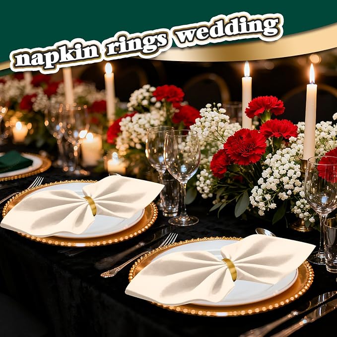 200 Pcs Gold Napkin Rings Bulk, Exquisite Round Napkin Ring Buckles, Suitable - Image 2