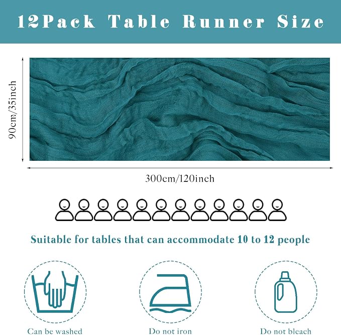 Teal 12 Pieces Cheesecloth Table Runner 10FT Runner - Image 3