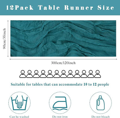 Teal 12 Pieces Cheesecloth Table Runner 10FT Runner - Image 3