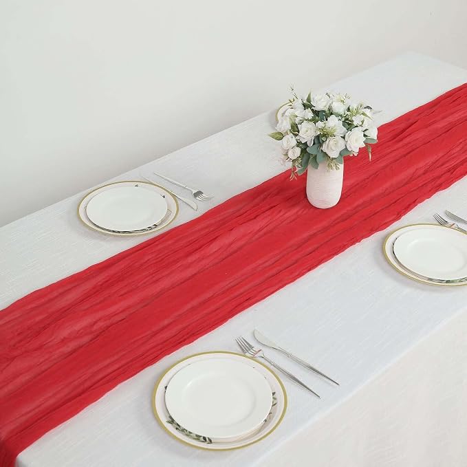 Efavormart 10ft Red Gauze Cheesecloth Table Runner - Image 6