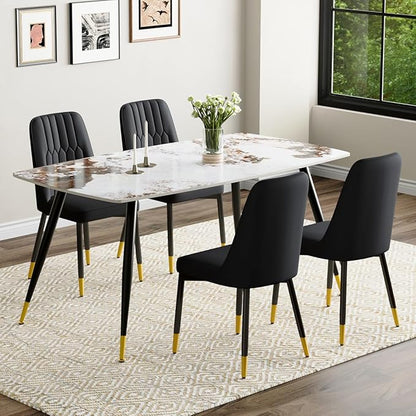 Table and Chairs Set of 4, Dining Room Table Set for 4, Sintered Stone Kitchen Table Top and Modern Chairs Set of 4 for Kitchen Dining Room
