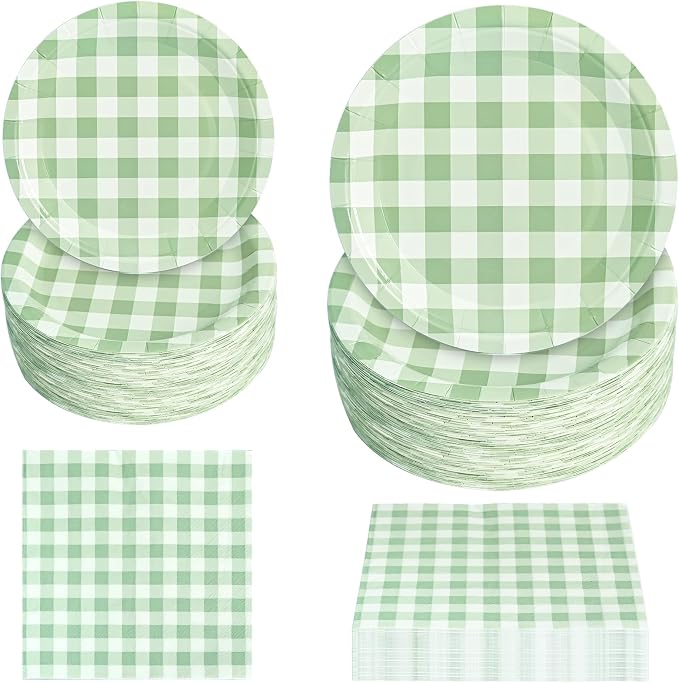 180Pcs Green Gingham Party Supplies Paper Plates and Napkins Serve 60 | by Hpscdyo