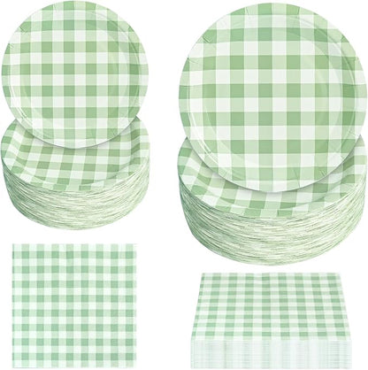180Pcs Green Gingham Party Supplies Paper Plates and Napkins Serve 60 | by Hpscdyo