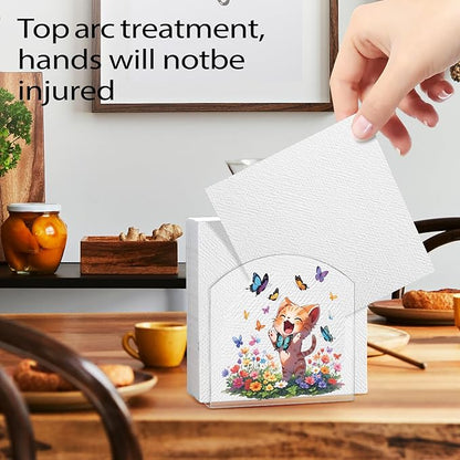 Napkin Holder with Designer Patterns, 2 Pack Upright Clear Acrylic Napkin Holder for Table, Modern Guest Cocktail Paper Napkins Dispenser 5"x5" for Dining Room, Kitchen, Bar (Cat)