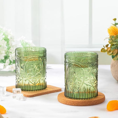 Qinyoung 24 Plastic Vintage Drinking Glasses 8.5oz Stemless Retro Embossed Wine - Image 5
