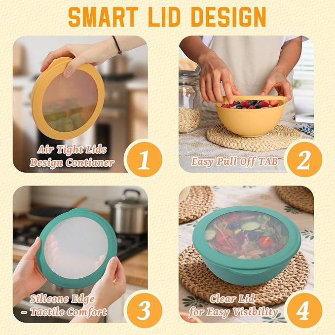Wheat Straw Bowls with Lids Salad Bowl 40 OZ Unbreakable Cereal Bowls - Image 4