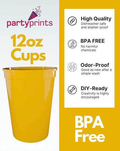 PartyPrints 100 Pack Small 10 to 12 oz Yellow Reusable Blank Plastic Cups - Image 6