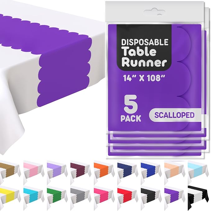 Purple Scallop Table Runner, Disposable Plastic, 5 Pack - Image 8