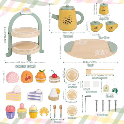 Wooden Tea Party Set for Little Girls Pretend Food Play for Toddler 3-5 | Kids - Image 2