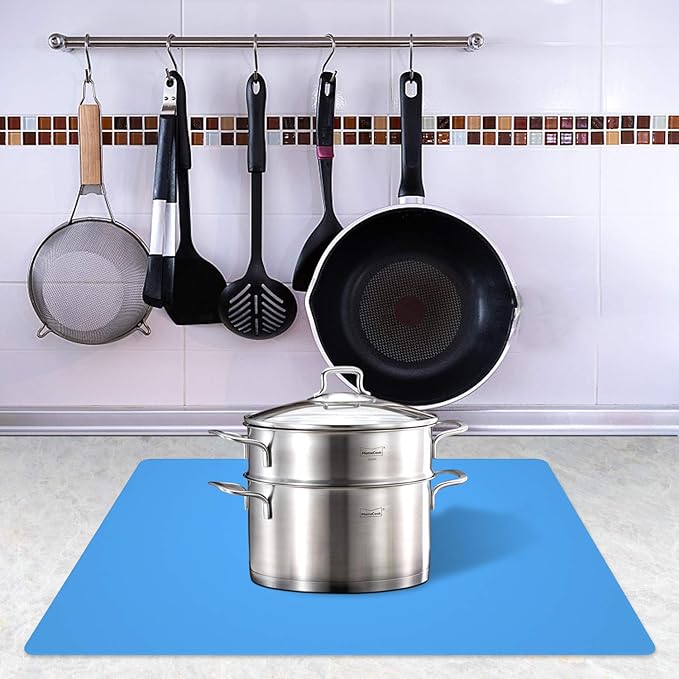 Silicone Placemats, Food-Grade Non-Slip Waterproof, Dining, Stain Resistant, Countertop Protector, Kitchen Counter Mat, Heat Resistant, Baking mat Dishwasher Safe (23.6"×15.7"-2pack, Blue)