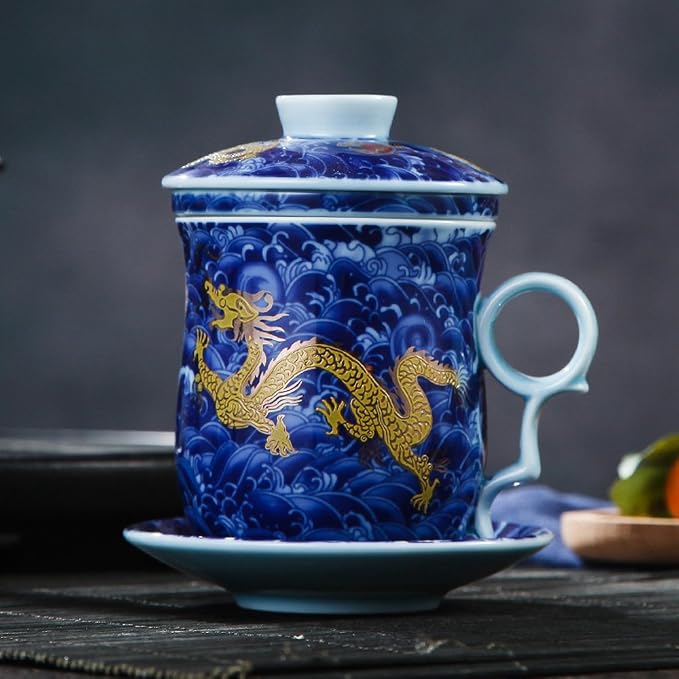 Porcelain Tea Cup with Infuser Lid and Saucer Sets - Image 7