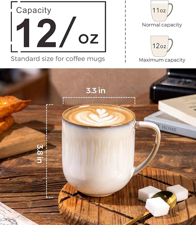 LERATIO 12OZ Ceramic Coffee Mugs Set of 6, Large Porcelain Coffee Cups - Image 3