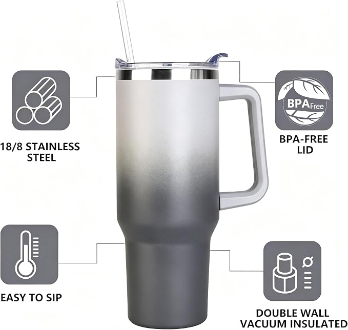 SYACOT 40 oz Tumbler with Handle and Straw Stainless Steel Insulated Tumbler - Image 2
