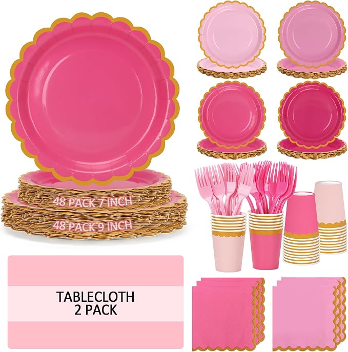 Pink Plates and Napkins Party Supplies by Qyntelix