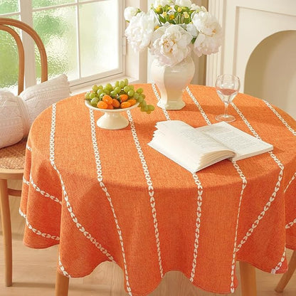 Zobesta Linen Table Cloth Burnt Orange Round Tablecloth 53 inch, Washable Farmhouse Soft Boho Round Table Cloth for Halloween,Thanksgiving, Party, Dining, Outdoor, Fall