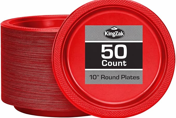 Hanna K. Signature Collection Round Party Plates-10 | Red | Pack of 50 Plastic by HannaKSignature