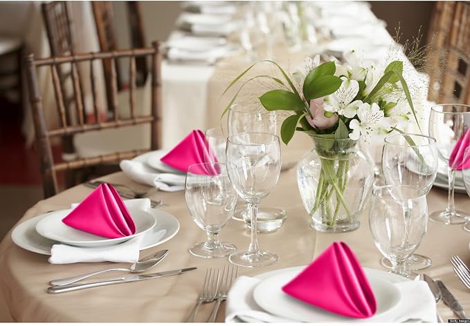 P Pothuiny 24 Pcs Hot Pink Satin Napkins 17 x 17 Inch, Satin Cloth Napkins | - Image 7