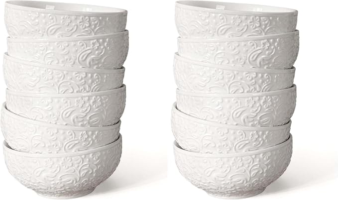 Ceramic Cereal Bowls 26 OZ, Embossment Soup Bowls by Artena