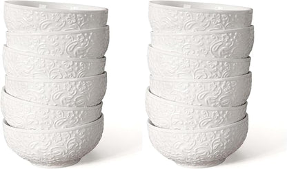 Ceramic Cereal Bowls 26 OZ, Embossment Soup Bowls by Artena