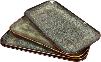 Ceramic Serving Dinner Plate Set, 4-Piece for Main Meals, Tacos, Lunches, Snack, Platters - Microwave and Dishwasher Safe, Scratch Resistant, Kitchen Serving Dinnerware, Black 12.4 Inch