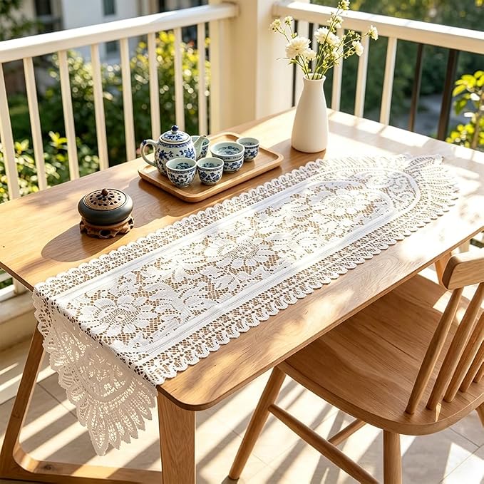 Tinsow 2 Pack Cotton Crochet Lace Rectangular Table Runner Dresser Scarf Doilies - Image 5
