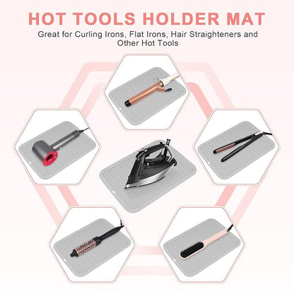 AMIJEAL Oversize Silicone Heat Resistant Mat for Hair Tools, Curling Iron Flat Iron Hair Straightener Holder Mat, Portable Hot Tools Cover Pad for Travel Vanity Salon(14.2" x 11.0")