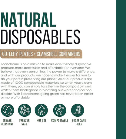 EconoHome 10 Inch Compostable Paper Plates [125-Pack] - Eco-Conscious Disposable Plates Made of Bagasse or Sugarcane Fiber - Microwave, Refrigerator-Safe - Heavy Duty Paper Plates for Dinner