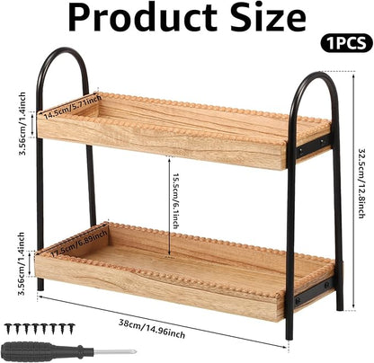 Wood 2 Tier Countertop Organiser, Bathroom Kitchen Counter Shelf Rack Caddy Tray, Small Wood Organization Shelves, Perfume Makeup Counter, Countertop Skincare Display Shelf for Sink Coffee Bar