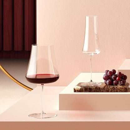NUDE Red Wine Glass, Stem Zero Volcano – Crystal Large Long Stem Wine Glass for Medium to Full Bodied Red Wines, Tapered Bowl, Lead-Free, Dishwasher Safe, 33 3/4 oz