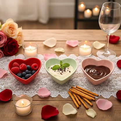 BIA Valentine Heart Dishes, Set of 3 – 6 oz Stoneware Bowls, Heart-Shaped Serving Pieces for Snacks, Dips, Spices, Candy & Dessert Displays – Microwave, Oven & Dishwasher Safe
