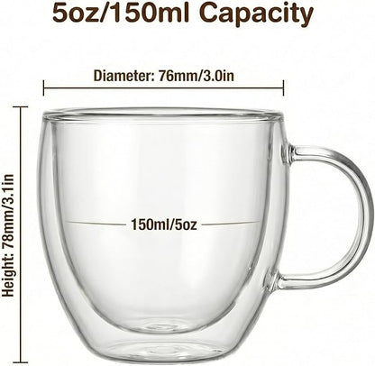 Double Wall Glass Espresso Cups 5oz/150ml, A set of 2, Thermo Insulated - Image 6