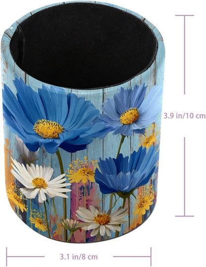 Rural Wooden Flowers Leather Pen Holder - Image 3