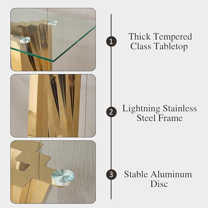 SSLine Modern 70" Glass Dining Table Set for 8, Kitchen Dinner Table Set with Stainless Steel Base and 8 Velvet Dining Chairs
