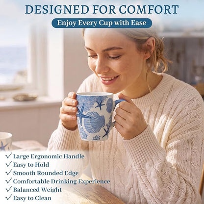 Qinyoung 6 Pcs Coastal Coffee Mugs Set 12oz Beach Ceramic Cups - Image 4