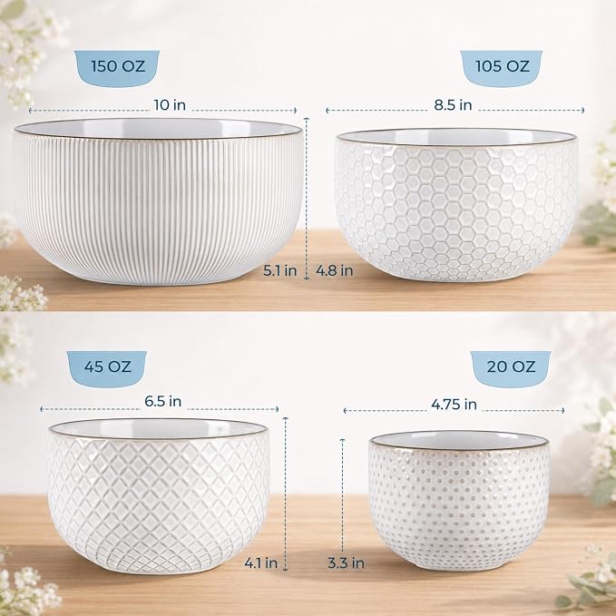 GBhome Ceramic Mixing Bowls Set of 4, Stoneware Nesting Serving Bowls | - Image 3