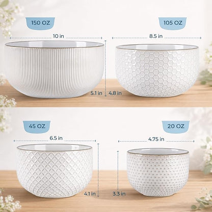 GBhome Ceramic Mixing Bowls Set of 4, Stoneware Nesting Serving Bowls | - Image 3